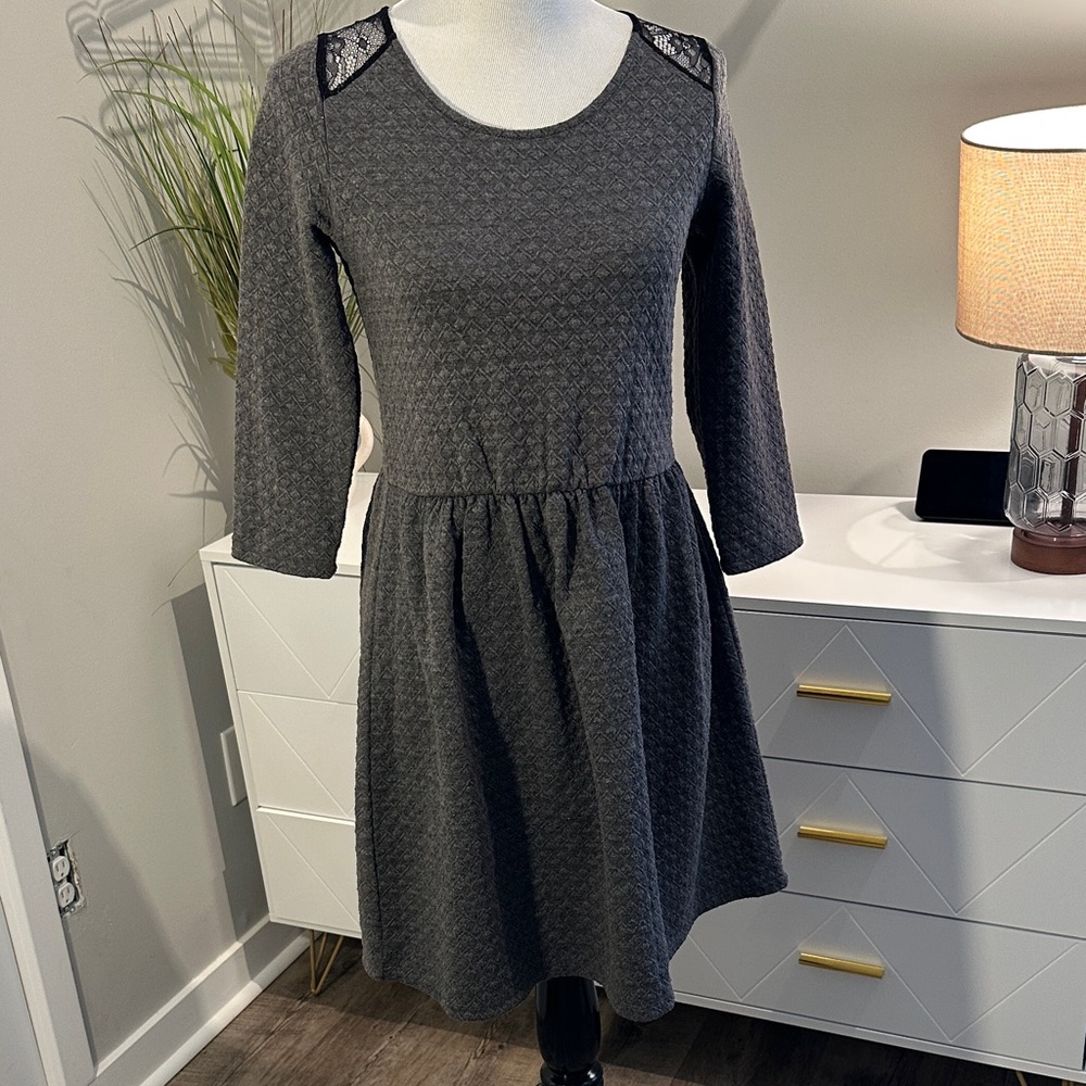Maison Jules Charcoal 3/4 Sleeve Dress